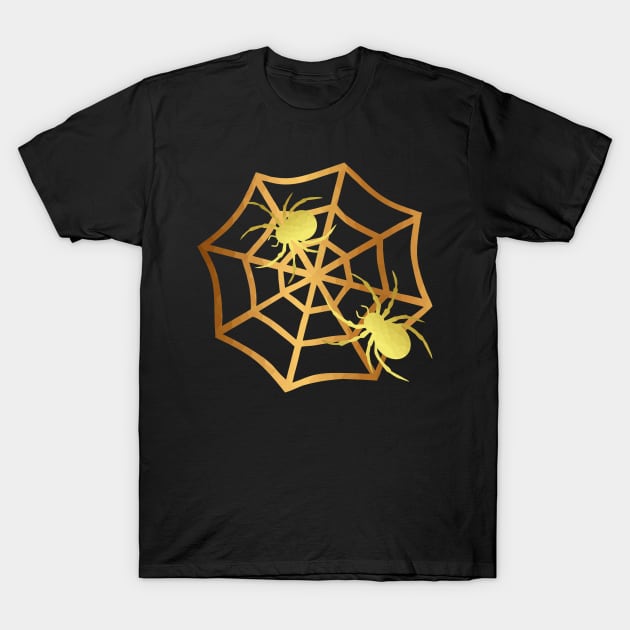 HAPPY Halloween Gold Spider Web T-Shirt by SartorisArt1